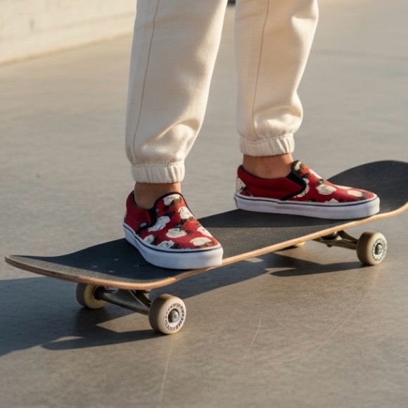 Vans Classic Slip-On Romantic Floral Red Rose Print Sneakers - Picture 2 of 16